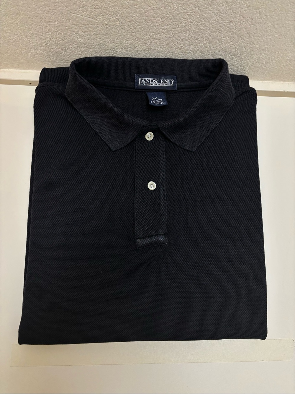 Lands' End Men's Black Polo with Classic Button Placket